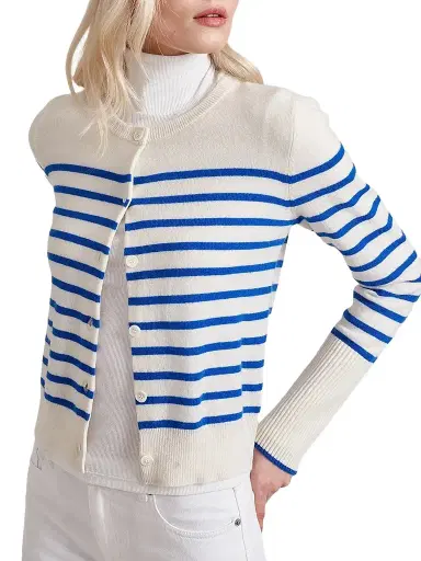 La Ligne Women's Striped Cardigan - Cream Cobalt - Size XL | Thumbnail 1 La Ligne Women's Striped Cardigan - Cream Cobalt - Size XL | Thumbnail 1