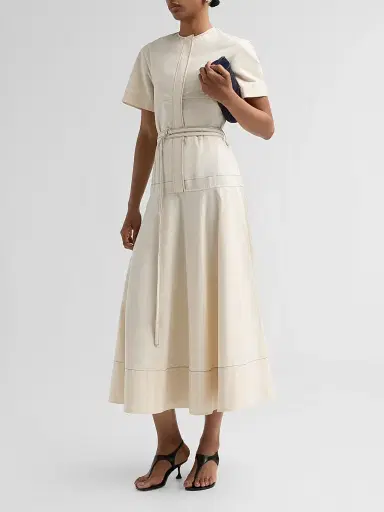 Proenza Schouler Women's Elizabeth Seamed Belted Midi Dress - Barley Melange - Size 0 | Thumbnail 4 Proenza Schouler Women's Elizabeth Seamed Belted Midi Dress - Barley Melange - Size 0 | Thumbnail 4