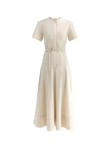 Proenza Schouler Women's Elizabeth Seamed Belted Midi Dress - Barley Melange - Size 0 | Thumbnail 1 Proenza Schouler Women's Elizabeth Seamed Belted Midi Dress - Barley Melange - Size 0 | Thumbnail 1