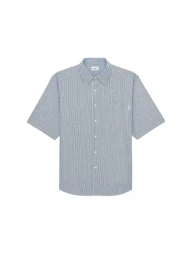 Saint Laurent Men's Cassandre Shirt in Striped Cotton Poplin - Craie Noir Bleu - Size 16.5 | Thumbnail 1 Saint Laurent Men's Cassandre Shirt in Striped Cotton Poplin - Craie Noir Bleu - Size 16.5 | Thumbnail 1