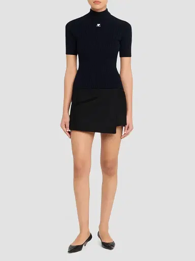 Courrèges Women's Reedition Rib-Knit Blouse - Navy | Thumbnail 2 Courrèges Women's Reedition Rib-Knit Blouse - Navy | Thumbnail 2