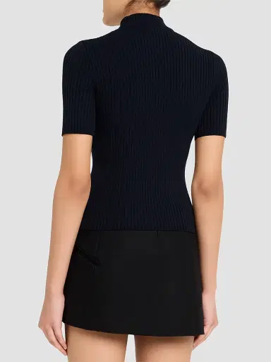 Courrèges Women's Reedition Rib-Knit Blouse - Navy | Thumbnail 3 Courrèges Women's Reedition Rib-Knit Blouse - Navy | Thumbnail 3