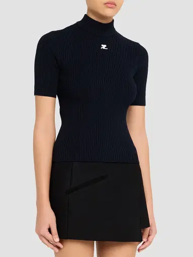 Courrèges Women's Reedition Rib-Knit Blouse - Navy | Thumbnail 4 Courrèges Women's Reedition Rib-Knit Blouse - Navy | Thumbnail 4