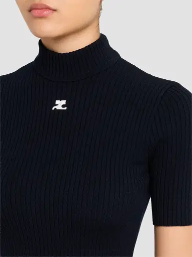 Courrèges Women's Reedition Rib-Knit Blouse - Navy | Thumbnail 5 Courrèges Women's Reedition Rib-Knit Blouse - Navy | Thumbnail 5