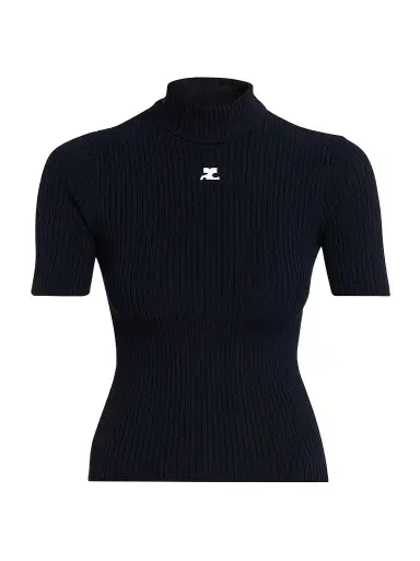 Courrèges Women's Reedition Rib-Knit Blouse - Navy | Thumbnail 1 Courrèges Women's Reedition Rib-Knit Blouse - Navy | Thumbnail 1