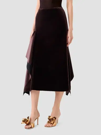 Akris Women's Velvet Neoprene Asymmetric Midi Skirt - Coffee - Size 14 | Thumbnail 5 Akris Women's Velvet Neoprene Asymmetric Midi Skirt - Coffee - Size 14 | Thumbnail 5