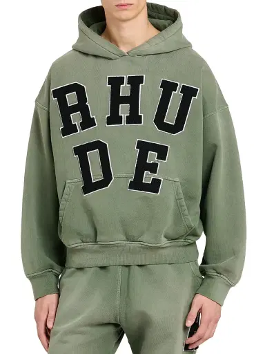 Rhude Men's Chenille Patch Logo Hoodie - Washed Olive Black - Size XL | Thumbnail 3 Rhude Men's Chenille Patch Logo Hoodie - Washed Olive Black - Size XL | Thumbnail 3