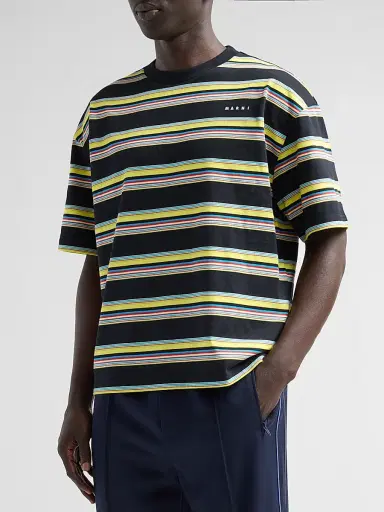 Marni Men's Striped Cotton Relaxed-Fit Crewneck T-Shirt - Acid | Thumbnail 4 Marni Men's Striped Cotton Relaxed-Fit Crewneck T-Shirt - Acid | Thumbnail 4