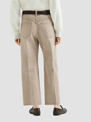 Brunello Cucinelli Women's Prince of Wales Denim Contemporary Square Trousers with Monili - Sand | Thumbnail 4 Brunello Cucinelli Women's Prince of Wales Denim Contemporary Square Trousers with Monili - Sand | Thumbnail 4