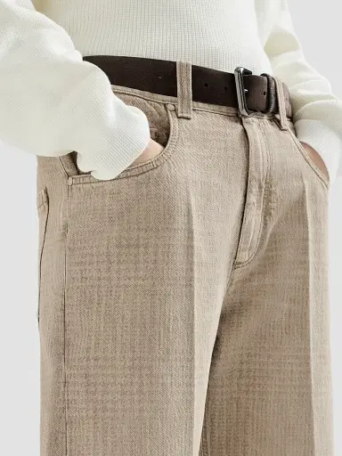 Brunello Cucinelli Women's Prince of Wales Denim Contemporary Square Trousers with Monili - Sand | Thumbnail 5 Brunello Cucinelli Women's Prince of Wales Denim Contemporary Square Trousers with Monili - Sand | Thumbnail 5