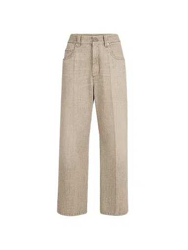 Brunello Cucinelli Women's Prince of Wales Denim Contemporary Square Trousers with Monili - Sand | Thumbnail 1 Brunello Cucinelli Women's Prince of Wales Denim Contemporary Square Trousers with Monili - Sand | Thumbnail 1