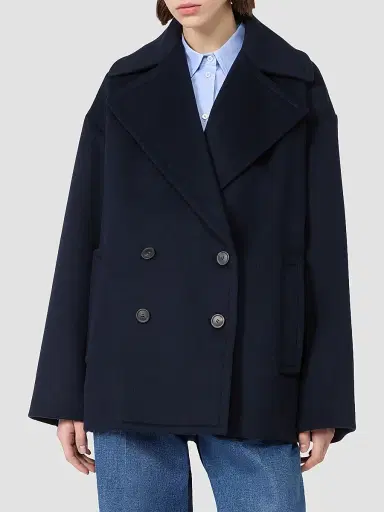 Weekend Max Mara Women's Double Wool Broadcloth Peacoat - Navy | Thumbnail 3 Weekend Max Mara Women's Double Wool Broadcloth Peacoat - Navy | Thumbnail 3