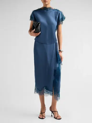 A.L.C. Women's Luna Lace-Trim Satin Top - Ash Blue - Size 14 | Thumbnail 2 A.L.C. Women's Luna Lace-Trim Satin Top - Ash Blue - Size 14 | Thumbnail 2