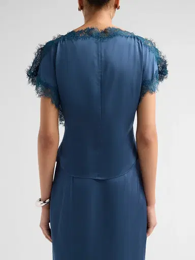 A.L.C. Women's Luna Lace-Trim Satin Top - Ash Blue - Size 14 | Thumbnail 3 A.L.C. Women's Luna Lace-Trim Satin Top - Ash Blue - Size 14 | Thumbnail 3