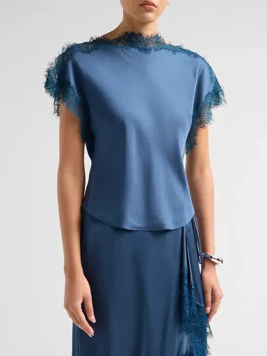 A.L.C. Women's Luna Lace-Trim Satin Top - Ash Blue - Size 14 | Thumbnail 4 A.L.C. Women's Luna Lace-Trim Satin Top - Ash Blue - Size 14 | Thumbnail 4