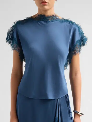 A.L.C. Women's Luna Lace-Trim Satin Top - Ash Blue - Size 14 | Thumbnail 5 A.L.C. Women's Luna Lace-Trim Satin Top - Ash Blue - Size 14 | Thumbnail 5