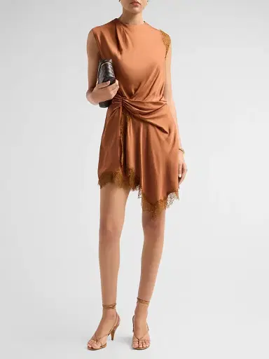 A.L.C. Women's Dion Lace-Trim Satin Mini Dress - Light Chestnut | Thumbnail 2 A.L.C. Women's Dion Lace-Trim Satin Mini Dress - Light Chestnut | Thumbnail 2