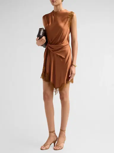 A.L.C. Women's Dion Lace-Trim Satin Mini Dress - Light Chestnut | Thumbnail 4 A.L.C. Women's Dion Lace-Trim Satin Mini Dress - Light Chestnut | Thumbnail 4