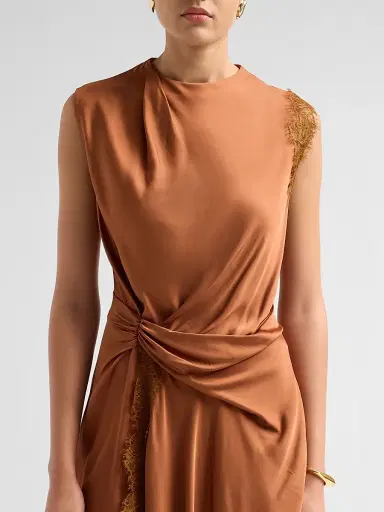 A.L.C. Women's Dion Lace-Trim Satin Mini Dress - Light Chestnut | Thumbnail 5 A.L.C. Women's Dion Lace-Trim Satin Mini Dress - Light Chestnut | Thumbnail 5
