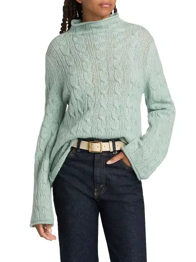 Guest In Residence Women's Cable-Knit Merino Wool-Blend Top - Sage Brush - Size XL | Thumbnail 3 Guest In Residence Women's Cable-Knit Merino Wool-Blend Top - Sage Brush - Size XL | Thumbnail 3