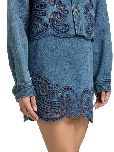 Ulla Johnson Women's The Cadiz Eyelet Cotton Denim A-Line Miniskirt | Thumbnail 4 Ulla Johnson Women's The Cadiz Eyelet Cotton Denim A-Line Miniskirt | Thumbnail 4