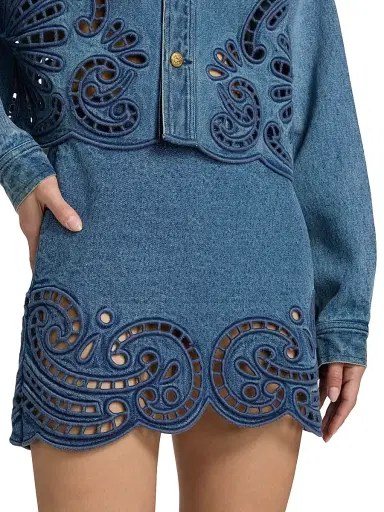 Ulla Johnson Women's The Cadiz Eyelet Cotton Denim A-Line Miniskirt | Thumbnail 6 Ulla Johnson Women's The Cadiz Eyelet Cotton Denim A-Line Miniskirt | Thumbnail 6