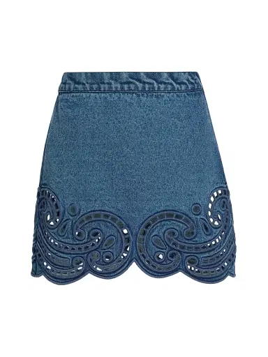 Ulla Johnson Women's The Cadiz Eyelet Cotton Denim A-Line Miniskirt | Thumbnail 1 Ulla Johnson Women's The Cadiz Eyelet Cotton Denim A-Line Miniskirt | Thumbnail 1
