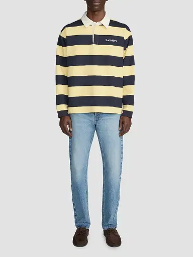 Frame Men's x Sotheby's Striped Cotton Rugby Polo Shirt - Navy Yellow | Thumbnail 2 Frame Men's x Sotheby's Striped Cotton Rugby Polo Shirt - Navy Yellow | Thumbnail 2