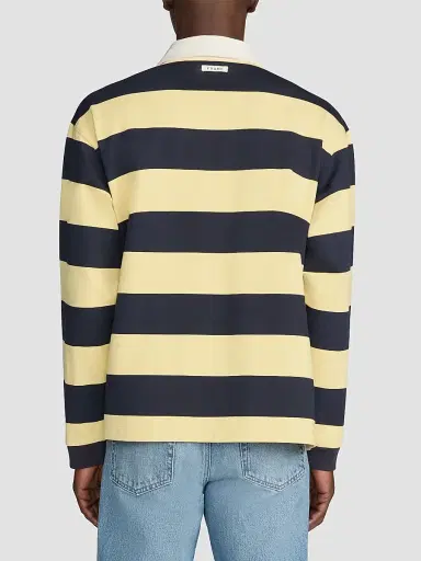 Frame Men's x Sotheby's Striped Cotton Rugby Polo Shirt - Navy Yellow | Thumbnail 3 Frame Men's x Sotheby's Striped Cotton Rugby Polo Shirt - Navy Yellow | Thumbnail 3