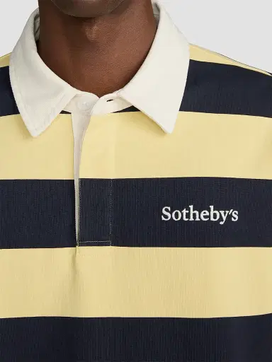 Frame Men's x Sotheby's Striped Cotton Rugby Polo Shirt - Navy Yellow | Thumbnail 5 Frame Men's x Sotheby's Striped Cotton Rugby Polo Shirt - Navy Yellow | Thumbnail 5