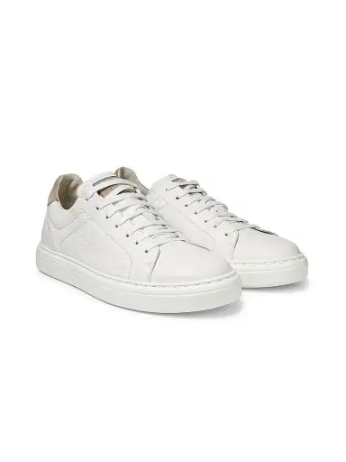 Brunello Cucinelli Men's Suede-Trim Low-Top Leather Sneakers - White | Thumbnail 2 Brunello Cucinelli Men's Suede-Trim Low-Top Leather Sneakers - White | Thumbnail 2