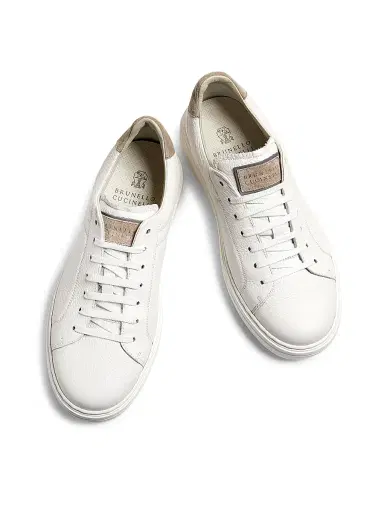 Brunello Cucinelli Men's Suede-Trim Low-Top Leather Sneakers - White | Thumbnail 3 Brunello Cucinelli Men's Suede-Trim Low-Top Leather Sneakers - White | Thumbnail 3