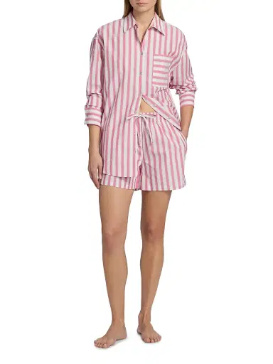 Papinelle Women's Striped Cotton Shirting Boxer Pajamas - Raspberry - Size XL | Thumbnail 2 Papinelle Women's Striped Cotton Shirting Boxer Pajamas - Raspberry - Size XL | Thumbnail 2