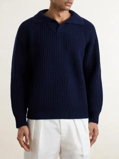 ELEVENTY Ribbed-Knit Wool and Cashmere-Blend Polo Shirt - Men | Thumbnail 3 ELEVENTY Ribbed-Knit Wool and Cashmere-Blend Polo Shirt - Men | Thumbnail 3
