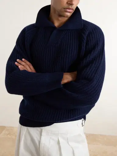 ELEVENTY Ribbed-Knit Wool and Cashmere-Blend Polo Shirt - Men | Thumbnail 5 ELEVENTY Ribbed-Knit Wool and Cashmere-Blend Polo Shirt - Men | Thumbnail 5