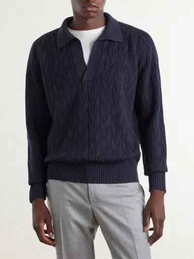 Canali Textured Wool Polo Sweater - Men | Thumbnail 3 Canali Textured Wool Polo Sweater - Men | Thumbnail 3