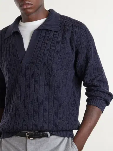 Canali Textured Wool Polo Sweater - Men | Thumbnail 5 Canali Textured Wool Polo Sweater - Men | Thumbnail 5