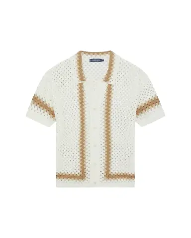 Frescobol Carioca Men's Marques Cotton Crochet Camp Shirt | Thumbnail 1 Frescobol Carioca Men's Marques Cotton Crochet Camp Shirt | Thumbnail 1