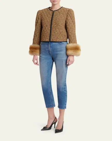 Valentino Garavani Quilted Spotted Silk Jacket with Lamb Shearling Cuffs | Thumbnail 2 Valentino Garavani Quilted Spotted Silk Jacket with Lamb Shearling Cuffs | Thumbnail 2