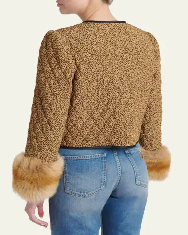 Valentino Garavani Quilted Spotted Silk Jacket with Lamb Shearling Cuffs | Thumbnail 3 Valentino Garavani Quilted Spotted Silk Jacket with Lamb Shearling Cuffs | Thumbnail 3