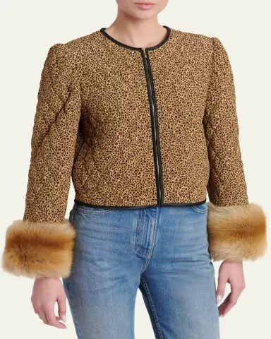 Valentino Garavani Quilted Spotted Silk Jacket with Lamb Shearling Cuffs | Thumbnail 4 Valentino Garavani Quilted Spotted Silk Jacket with Lamb Shearling Cuffs | Thumbnail 4
