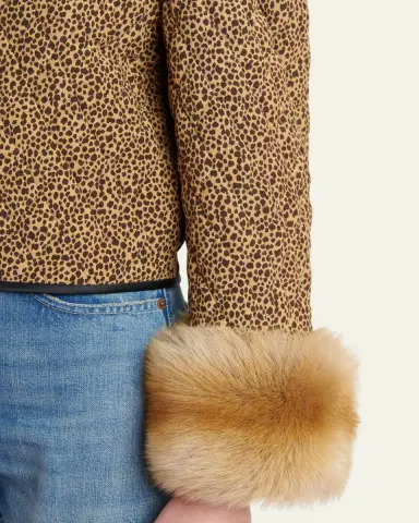 Valentino Garavani Quilted Spotted Silk Jacket with Lamb Shearling Cuffs | Thumbnail 5 Valentino Garavani Quilted Spotted Silk Jacket with Lamb Shearling Cuffs | Thumbnail 5