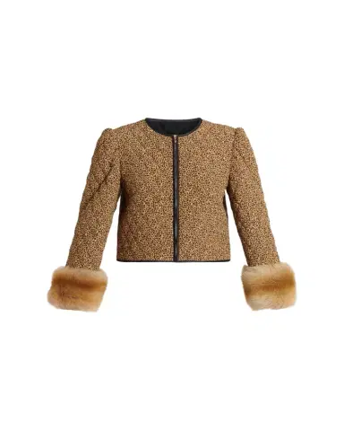 Valentino Garavani Quilted Spotted Silk Jacket with Lamb Shearling Cuffs | Thumbnail 1 Valentino Garavani Quilted Spotted Silk Jacket with Lamb Shearling Cuffs | Thumbnail 1