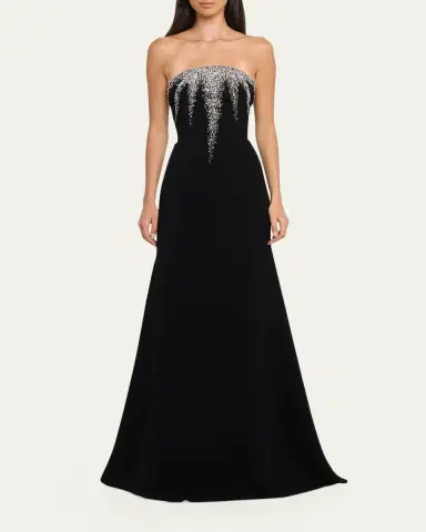 Naeem Khan Strapless Crystal-Embellished Crepe Fit-&-Flare Gown | Thumbnail 2 Naeem Khan Strapless Crystal-Embellished Crepe Fit-&-Flare Gown | Thumbnail 2