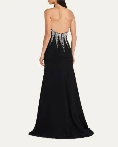 Naeem Khan Strapless Crystal-Embellished Crepe Fit-&-Flare Gown | Thumbnail 3 Naeem Khan Strapless Crystal-Embellished Crepe Fit-&-Flare Gown | Thumbnail 3