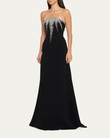 Naeem Khan Strapless Crystal-Embellished Crepe Fit-&-Flare Gown | Thumbnail 4 Naeem Khan Strapless Crystal-Embellished Crepe Fit-&-Flare Gown | Thumbnail 4