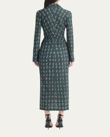 Altuzarra Claudia Diamond-Print Long-Sleeve Ruched Midi Shirtdress | Thumbnail 3 Altuzarra Claudia Diamond-Print Long-Sleeve Ruched Midi Shirtdress | Thumbnail 3