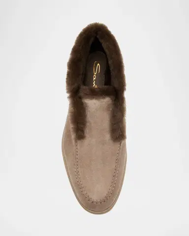 Santoni Fortune Shearling Suede Loafer Booties | Thumbnail 4 Santoni Fortune Shearling Suede Loafer Booties | Thumbnail 4