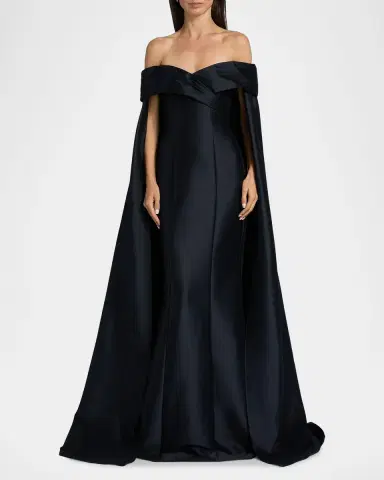 Badgley Mischka Off-Shoulder Cape Mermaid Gown | Thumbnail 2 Badgley Mischka Off-Shoulder Cape Mermaid Gown | Thumbnail 2