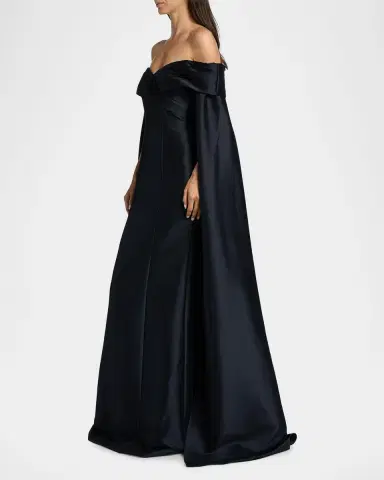 Badgley Mischka Off-Shoulder Cape Mermaid Gown | Thumbnail 7 Badgley Mischka Off-Shoulder Cape Mermaid Gown | Thumbnail 7